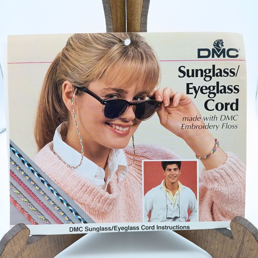 Vintage DMC Craft Pattern, Sunglasses Eyeglass Cord with Embroidery Floss 1990s